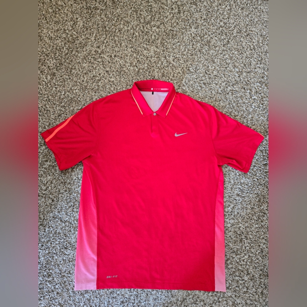 Nike Tiger Woods Red and Pink Polo Shirt With Classic Collar And Athletic Design